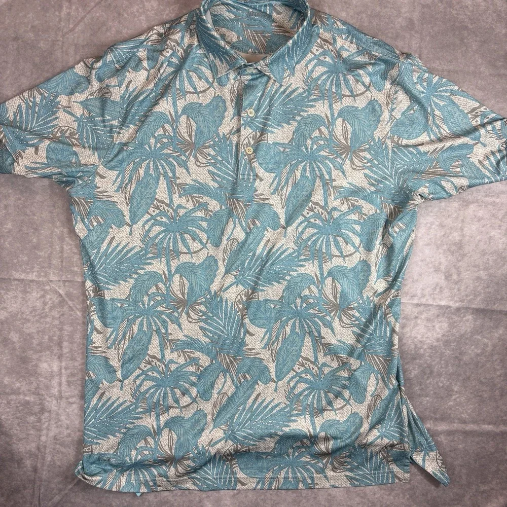 Johnnie-O Polo Shirt Lot (2) Mens L White Blue Floral Feather Performance Preppy - Picture 2 of 16